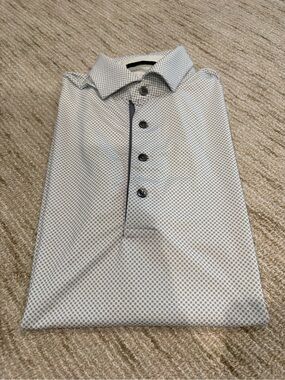 Greyson White Polo with Navy Micro Dot Detail